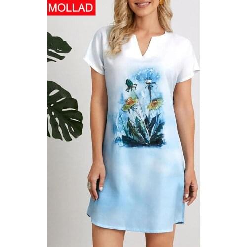 2021 New Summer Urban Casual Womens Pullover Short Sleeve V-neck A- Line Skirt European and American Size Dress Origin