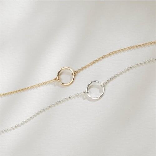 CANNER Hollow Round Circle Necklace Women Choker 925 Sterling Silver Necklace Gold Color Collar Chains Jewelry Gifts Collier C40