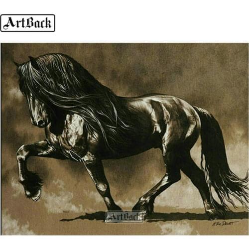 Animal diamond painting dark horse art picture diy 5d full square & round diamond mosaic resin 3d diamond embroidery sticker