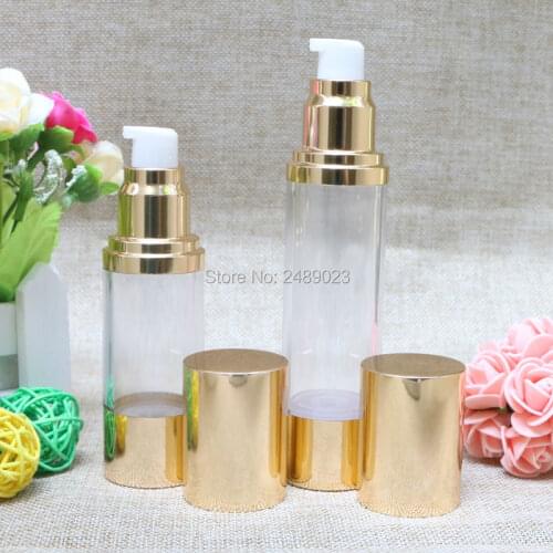 Gold 30ml 50ml Aluminium Oxide Airless Bottle Makeup Tools High-grade Travel Lotion Cosmetic Container 10pcs/lot