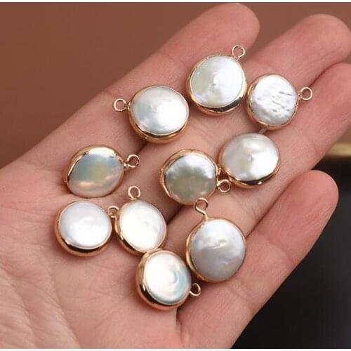 13-14mm Natural balconic freshwater pearl button Round Loose Pearl DIY Earring Pendant pearl jewelry accessories