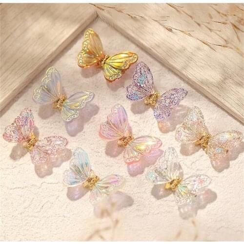 2Pcs Aurora Butterfly Nail Art Decorations AB Colorful 3D Flying Butterflies Zircon Nail Ornaments DIY UV Manicure Accessories