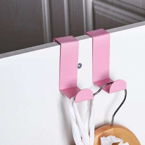 2PCS/Lot Blue/Pink Coat Hanger Over The Door Hooks Stainless Steel Z Shape Door Back Hooks Kitchen Bathroom Storage Holder Rack