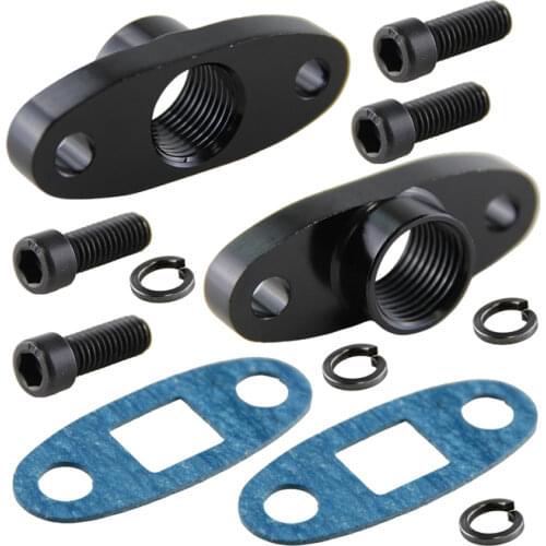 2 Pcs 1/2" NPT T3 T4 Female Turbo Oil Drain Outlet Flange Gasket Adapter Black/Silver