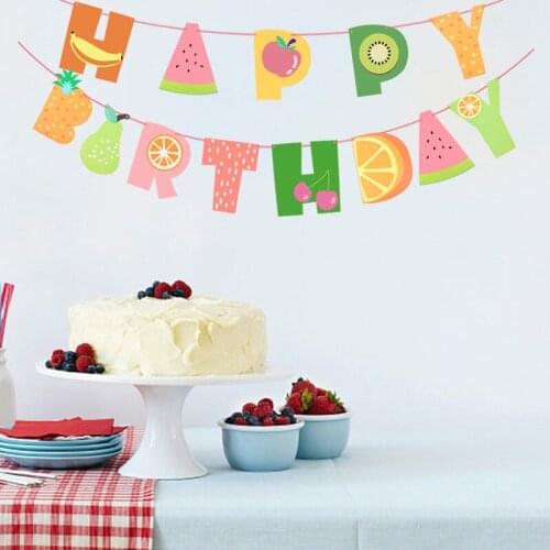 1 Set Fruit Pattern Happy Birthday Banner Bunting For Kids Birthday Party Baby Shower Decoration Hanging Paper Garland Ornament