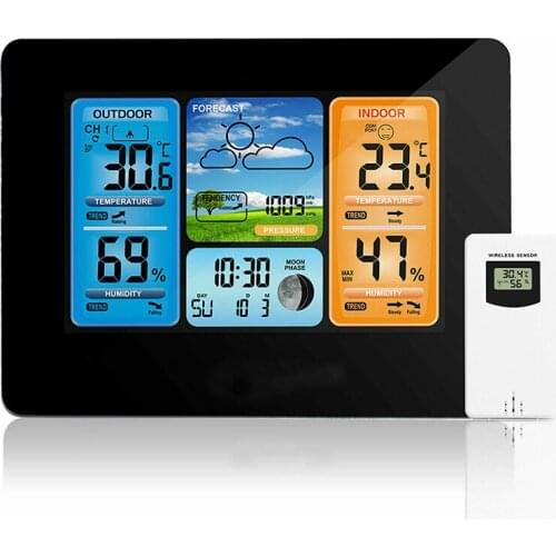 LCD Digital Indoor/Outdoor Wireless Weather Station Clock Calendar Thermometer Yellow/Black/Silver Alarm Clocks