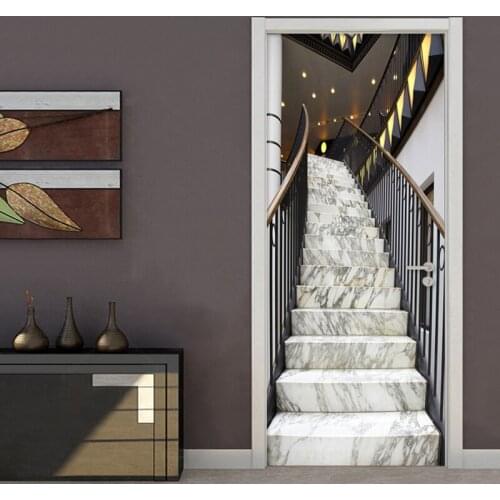 Door Sticker Tools Wallpaper Modern Creative 3D Stereo Marble Stair Living Room Hotel PVC Self-Adhesive Waterproof Home Decor