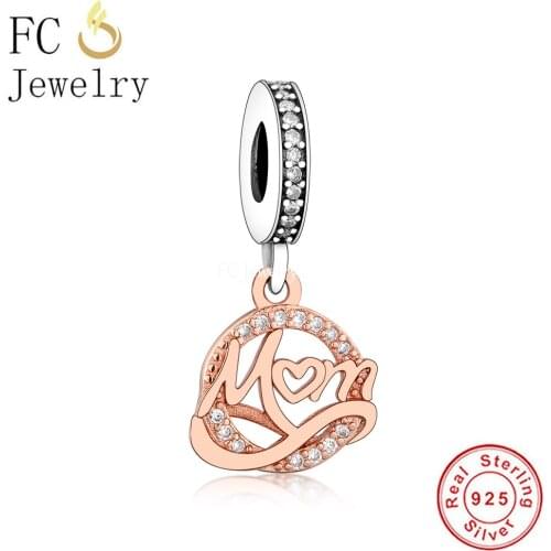 FC Jewelry Fit Original Charm Bracelet 925 Sterling Silver Rose Gold Letter Mom Infinity Symbol Bead For Making Berloque 2021