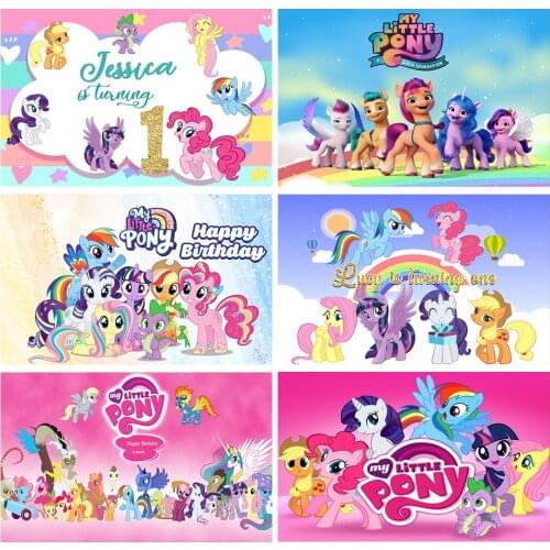 Woncol My Little Pony Photo Backgrounds Child Birthday Photography Backdrops Rainbow Unicorn Pink Cartoon Decoration Photo Props