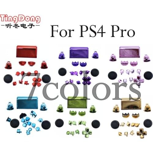 Chrome Buttons Kit L1 R1 L2 R2 Thumbstick cap replacement for PS4 Pro controller for PS4 4.0 JDS 040 JDM 040 Buttons Kit