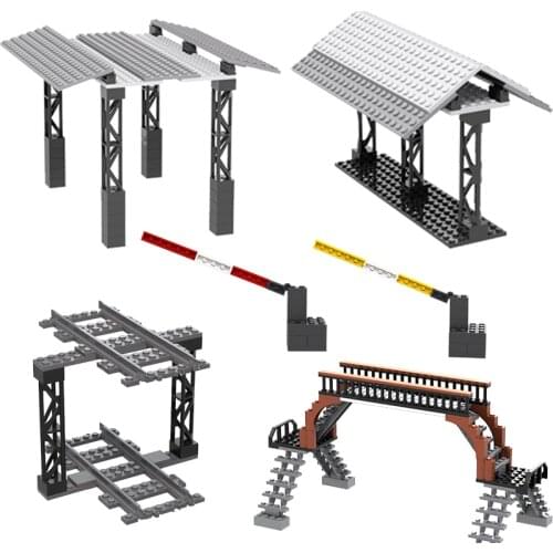 MOC Train Railway Rail City Building Blocks Vehicle Track Sets Bricks Accessories Traffic Signal Lamp Compatible Brands Kid Gift