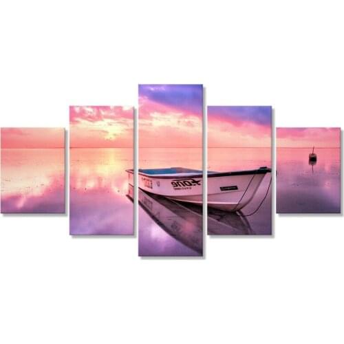 Beautiful Summer Sunset Lake Canvas Painting Home Decor Poster 5 Piece Pictures Modern Printed For Living Room Wall Art