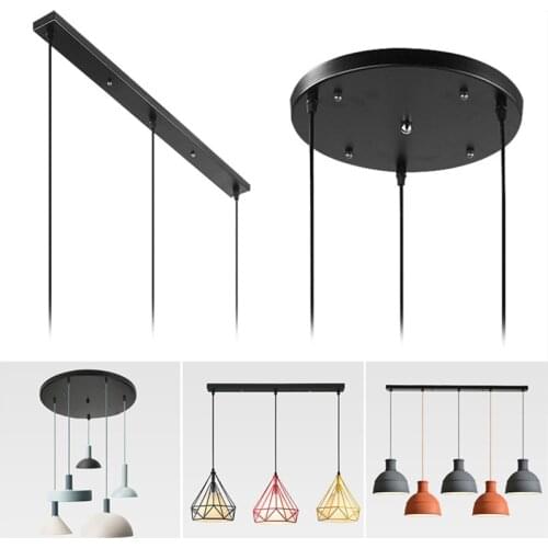 3 Heads Round Long Lamp Base DIY Suspension Lamps Lighting Iron Ceiling Plate Chandelier Accessories Black White Hanging Fixture