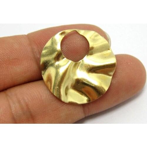 Brass pendant 25mm Wavy raw brass round circle charms R599