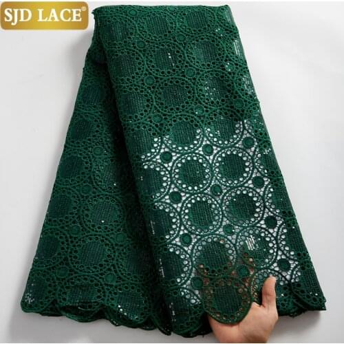 SJD LACE Newest African Lace Fabric With Stones Soft Water Soluble Guipure Cord Laces High Quality Green Wedding Materials A2543