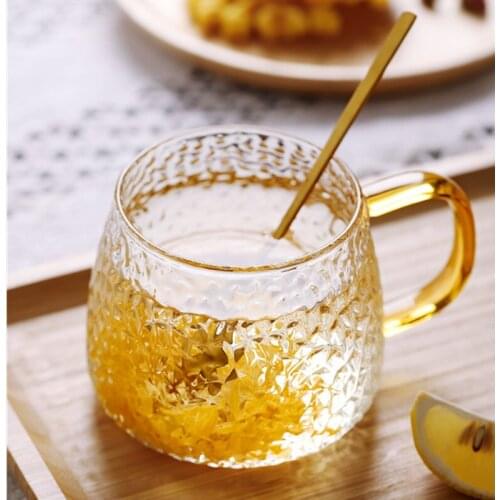 Hammer Pattern Cup with Handle Glass Single Layer Cup with Handle Transparent Ins Wind Tea Cup Water Cup Home Simple Cup