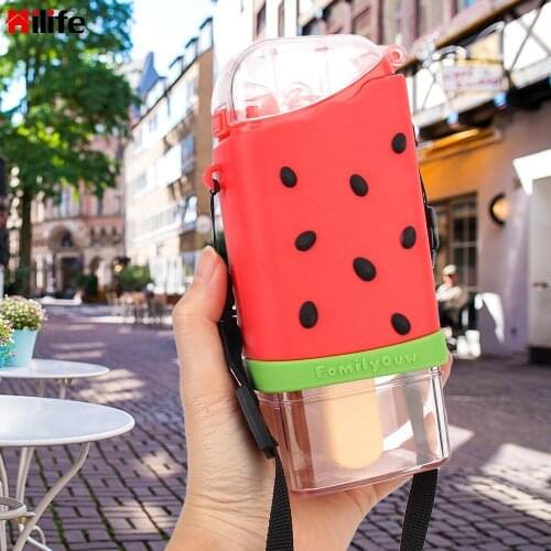 Cartoon Cute Water Bottle Childrens Water Bottles Leakproof Children Kettle Portable Creative Square Watermelon Cup With Straw