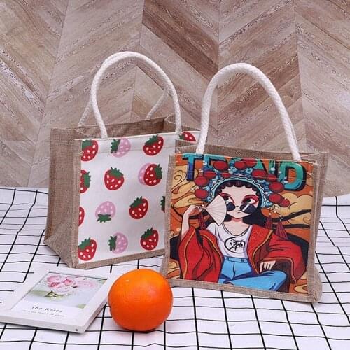 Fashion Cotton Line Bag Female Bag Portable Lunch Bag Tote Bag Cute Hand Carry Lunch Box Bag Purses And Handbags Designer