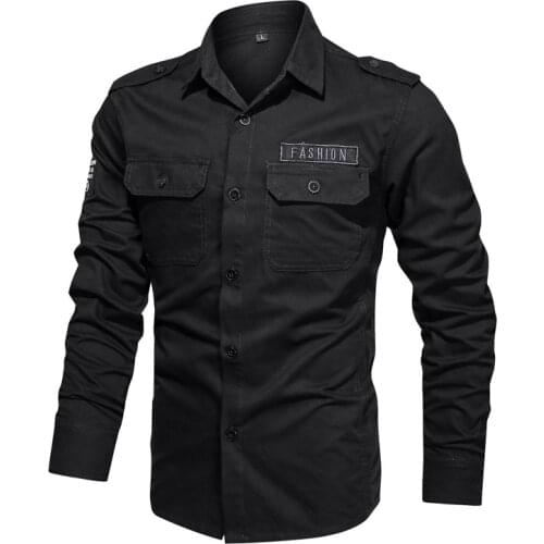 New Spring Military Men Shirt 100% Cotton Long Sleeve Shirts for Men Epaulets Mens Army Shirts Top Quality Men Clothing
