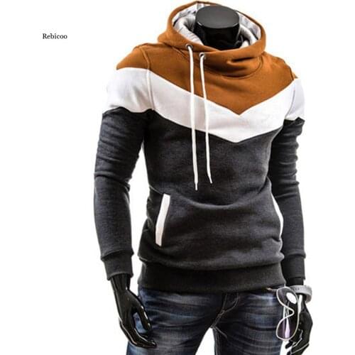 Men Color Block Hooded Long Sleeve Pullover Hoodie Sweatshirt Autumn and Winter Mens Clothing Fashion New