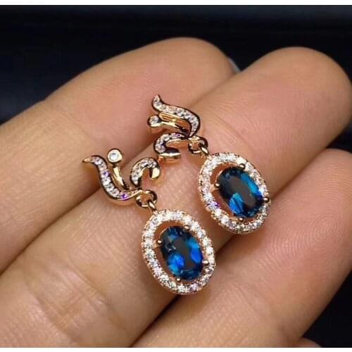 Natural blue topaz lovely cute stud flame Flower earrings Natural gemstone earrings S925 silver women girl party gift jewelry