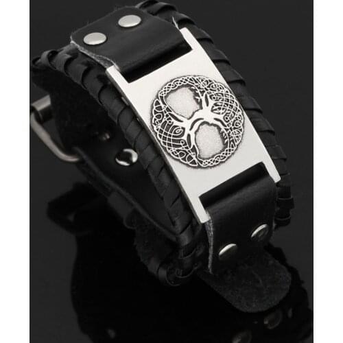Nodic viking tree of life leather amulet odin bracelet -adjustable size 19-30 cm
