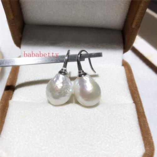 New fashion contracted Natural freshwater 12-16MM Edison has a nuclear pearl White Tibetan silver earrings