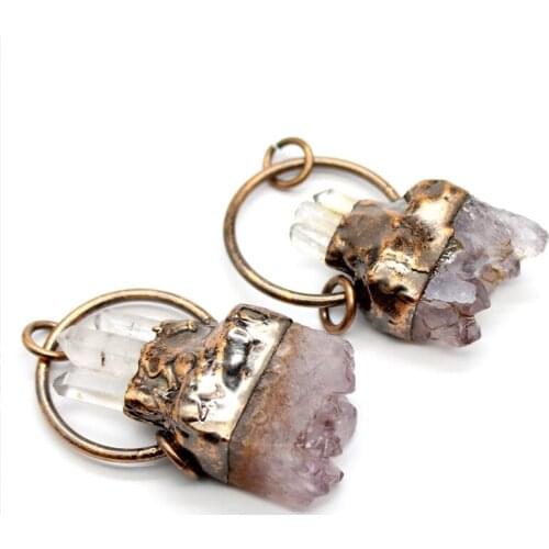 The new strange Natural Druzy Pendants With Antique Loop Personality Column Crystal Stone Pendant Charms For DIY Jewelry Making