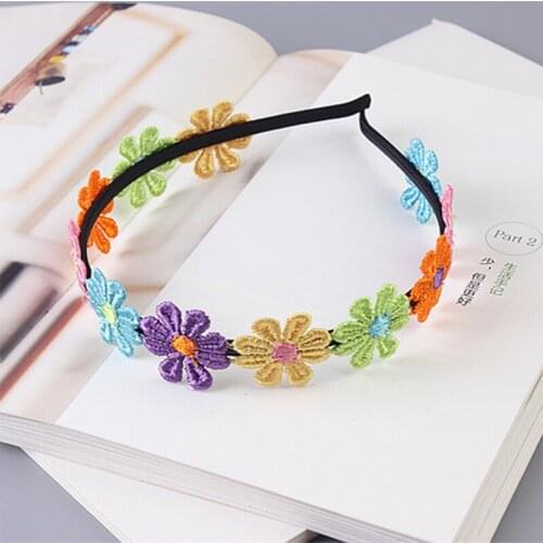 Novelty Kids Embroidery Flowers Headband Cloth Girls Hair Head Hoop Bands Accessories Bowknot Hairbands cute Scrunchy Headdress