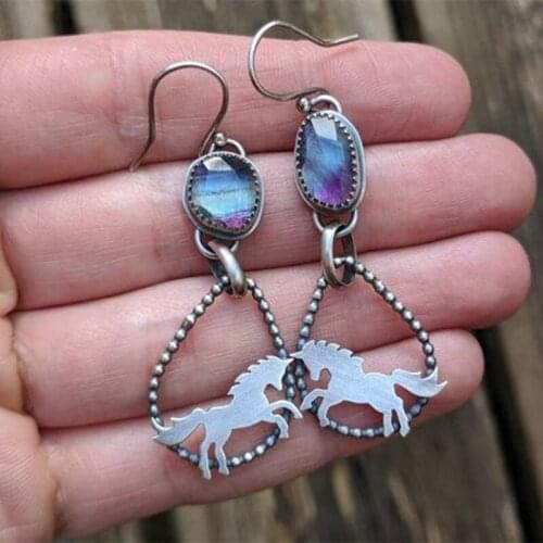 Charming Silver Color Unicorn Drop Earrings Cute Irregular Blue Stone Dangle Earrings For Women Wedding Party Jewelry O4M921