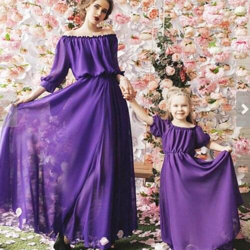 Mum Baby Matching Outfits Mommy And Me Clothes Mother Daughter Dresses Evening Chiffon Family Look Mom And Daughter Maxi Dress