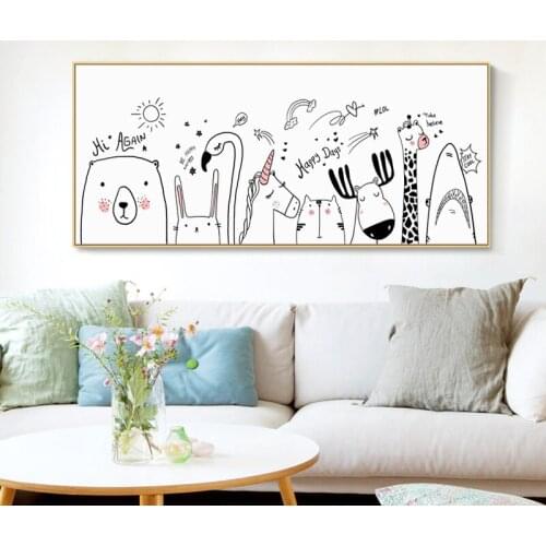 Simple Nordic cute shark rabbit Bears giraffe Banners canvas painting art print picture poster wall living room home decoration