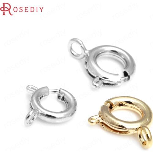 20PCS Diameter 5MM 6MM 7MM 24K Gold Color Plated Brass Spring Round Clasps Necklace Clasps Jewelry Findings Accessories