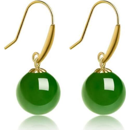 Free shipping >>>>noble jewelry Exquisite Nice Hand Carved jasper Green Jade Earrings eardrops Inlaid 18K Gold with Certificate