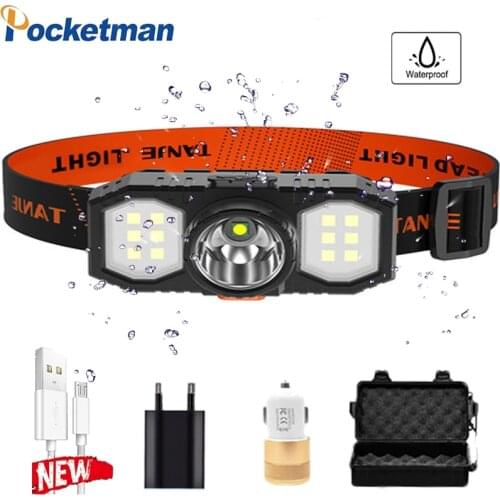 50000 Lumen Portable Mini XPE+COB LED Headlamp USB Rechargeable Camping Led Head Lamp Outdoor Headlight Tactical Torch Lantern