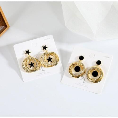 Korean Version Of Earrings 2020 Fashion New Temperament Earrings Wild Star Circle Shaped Multilayer Crystal Earrings For Women