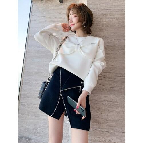 Sweet bowknot, nail and diamond temperament, round neck, loose and meat covered sweater, womens winter new High Quality