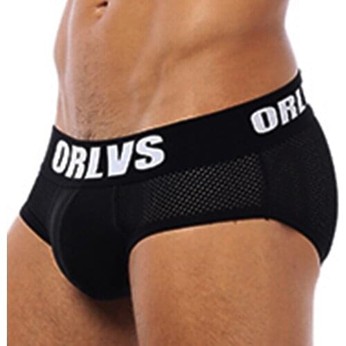 ORLVS Brand 50PC/LOT Wholesale Male Underwear Men Briefs Comfortable Underpants Breathable Mesh Nylon Men Underwear Male Briefs