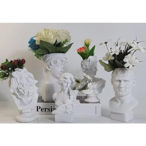 Modern Nordic Style Creative Portrait David Vase Human Head Flower Vases Decorative Ornaments Resin Home Flowers Art Decor