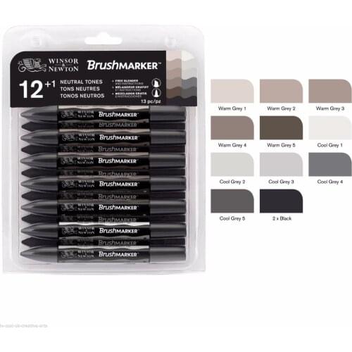 Winsor & Newton Brushmarker Set 6 Colors 12 Colors Soft Brush Markers Twin Tip Mid Pastel Skin Rich Tones