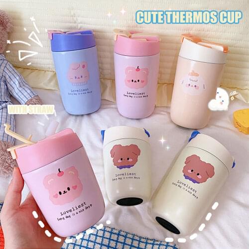 W&G Women Kawaii Vacuum Cup Starbuck Belly Cup 500ml Korea Double-drinking Thermos Cup Cute Straw Cup Large Milk Coffee Cup 2021