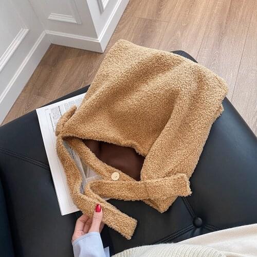 Winter Lambswool Women Handbags Luxury Designer White Shoulder Bag Faux Fur Large Capacity Tote Female Messenger Bag Bucket Bag