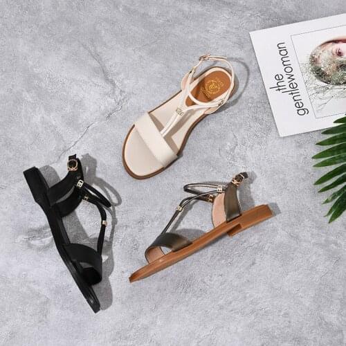 SKLFGXZY New Summer Style Girls Sandals Genuine Leather Fashion Pure Color Womens Shoes Real Cowhide Sandals Size 34-43