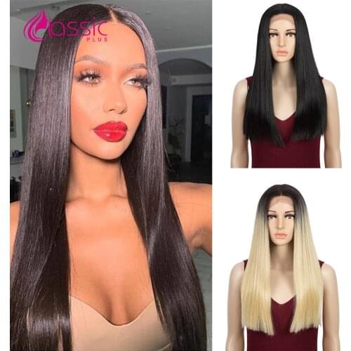 20 Inch Blonde Lace Wig For Women Straight Middle Part Lace Wigs Pink Purple Colored Cosplay Synthetic Hair Wigs Classic Plus
