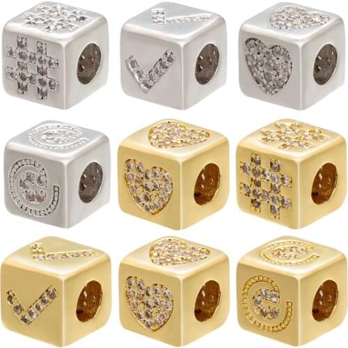 ZHUKOU square gold/silver color heart bracelet beads for DIY handmade bracelets jewelry accessories supplies wholesale VZ249