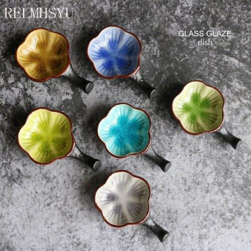 1PC RELMHSYU Japanese Style Ceramic Ice Cracked Glaze Seasoning Ceramic Snack Sauce Oil Vinegar Dipping Small Dish Home