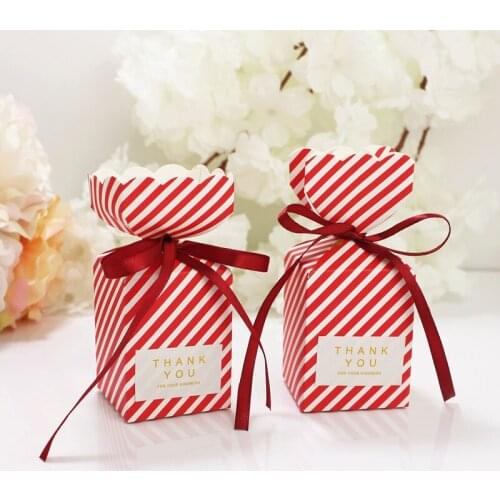 10pcs/lot Simple Style Wedding Candy Boxes With Ribbon and Thank You Sticker Birthday Party Favor Gift Boxes