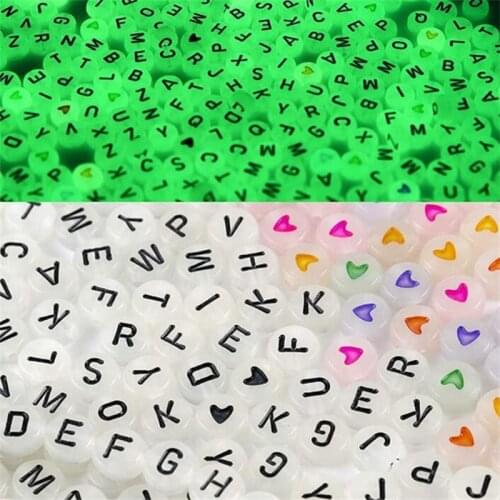 100Pcs 7mm Glow In The Dark Beads Luminous Beads For Bracelets Jewelry Making DIY Acrylic Charms Letter Beaded Necklace Handmade