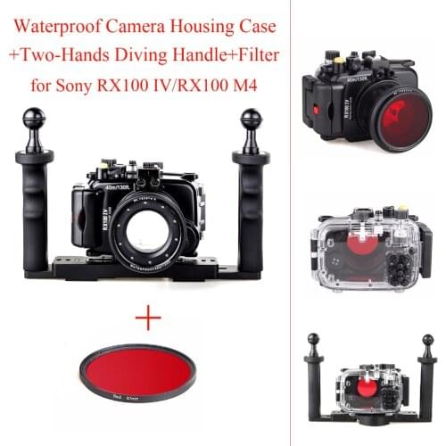 40m/130ft Waterproof Camera Housing Case for Sony RX100 IV/RX100 M4,Underwater Camera Bags Case +Two-Hands Diving Handle+Filter