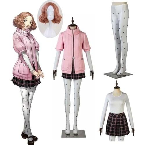 5PCS Persona 5 Okumura Haru Cosplay costume Carnaval Halloween women Cosplay costume Christmas CoatT-shirt skirt socks wig